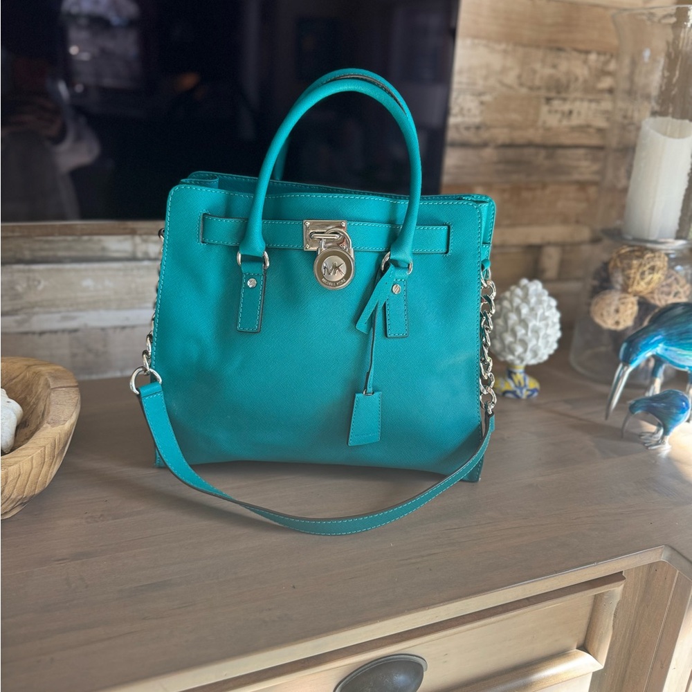 Michael Kors Turquoise Leather Satchel with Silver Hardware like new no marks